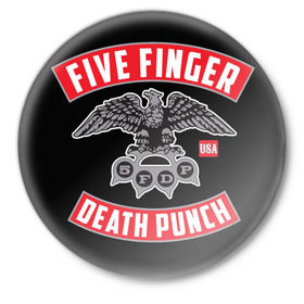 Значок с принтом 5FDP 4 ,  металл | круглая форма, металлическая застежка в виде булавки | 5fdp | ffdp | five finger death punch