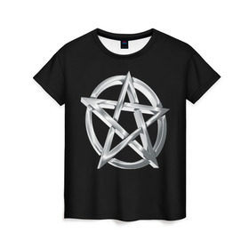 Женская футболка 3D с принтом Пентаграмма , 100% полиэфир ( синтетическое хлопкоподобное полотно) | прямой крой, круглый вырез горловины, длина до линии бедер | звезда | знаки | круг | магия | оккультизм | пентаграмма | пентакль | символы | сокральность | эзотерика
