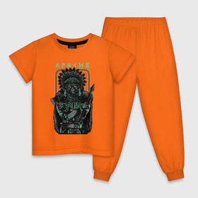 Детская пижама хлопок с принтом Apache , 100% хлопок |  брюки и футболка прямого кроя, без карманов, на брюках мягкая резинка на поясе и по низу штанин
 | Тематика изображения на принте: апачи | воин | горилла | индеец | обезьяна