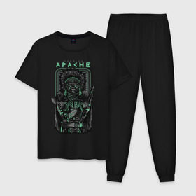 Мужская пижама хлопок с принтом Apache , 100% хлопок | брюки и футболка прямого кроя, без карманов, на брюках мягкая резинка на поясе и по низу штанин
 | Тематика изображения на принте: апачи | воин | горилла | индеец | обезьяна