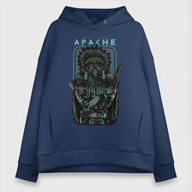 Женское худи Oversize хлопок с принтом Apache , френч-терри — 70% хлопок, 30% полиэстер. Мягкий теплый начес внутри —100% хлопок | боковые карманы, эластичные манжеты и нижняя кромка, капюшон на магнитной кнопке | апачи | воин | горилла | индеец | обезьяна