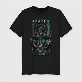 Мужская футболка хлопок Slim с принтом Apache , 92% хлопок, 8% лайкра | приталенный силуэт, круглый вырез ворота, длина до линии бедра, короткий рукав | Тематика изображения на принте: апачи | воин | горилла | индеец | обезьяна