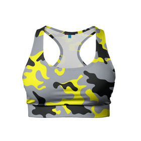 Женский спортивный топ 3D с принтом Yellow camouflage , 82% полиэстер, 18% спандекс Ткань безопасна для здоровья, позволяет коже дышать, не мнется и не растягивается |  | camouflage | камуфляж | комуфляж