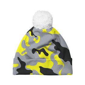 Шапка 3D c помпоном с принтом Yellow camouflage , 100% полиэстер | универсальный размер, печать по всей поверхности изделия | camouflage | камуфляж | комуфляж