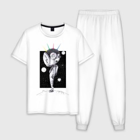 Мужская пижама хлопок с принтом Гуманоид из космоса , 100% хлопок | брюки и футболка прямого кроя, без карманов, на брюках мягкая резинка на поясе и по низу штанин
 | 