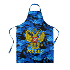 Фартук 3D с принтом Russia flower blue collection , 100% полиэстер | общий размер — 65 х 85 см, ширина нагрудника — 26 см, горловина — 53 см, длина завязок — 54 см, общий обхват в поясе — 173 см. Принт на завязках и на горловине наносится с двух сторон, на основной части фартука — только с внешней стороны | abstraction | grunge | russia | sport | абстракция | герб | краска | русский | символика рф | спорт | спортивный | триколор | униформа | форма | я русский