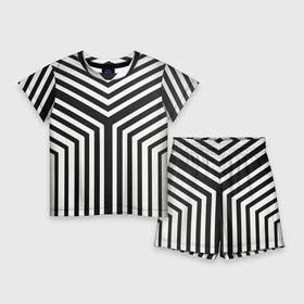 Детский костюм с шортами 3D с принтом Кибер Зебра ,  |  | black and white stripes | geometry | vest | zebra | геометрия | зебра | тельняшка | черно белая полоска