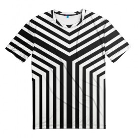 Мужская футболка 3D с принтом Кибер Зебра , 100% полиэфир | прямой крой, круглый вырез горловины, длина до линии бедер | Тематика изображения на принте: black and white stripes | geometry | vest | zebra | геометрия | зебра | тельняшка | черно белая полоска