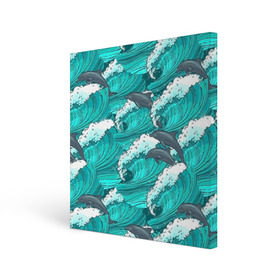Холст квадратный с принтом Дельфины , 100% ПВХ |  | dolphins | fish | ocean | pattern | sea | summer | waves | волны | дельфины | лето | море | океан | паттерн | рыбы