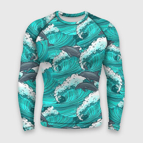 Мужской рашгард 3D с принтом Дельфины ,  |  | dolphins | fish | ocean | pattern | sea | summer | waves | волны | дельфины | лето | море | океан | паттерн | рыбы