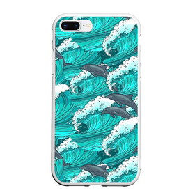 Чехол для iPhone 7Plus/8 Plus матовый с принтом Дельфины , Силикон | Область печати: задняя сторона чехла, без боковых панелей | Тематика изображения на принте: dolphins | fish | ocean | pattern | sea | summer | waves | волны | дельфины | лето | море | океан | паттерн | рыбы