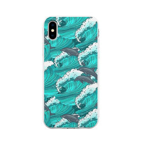 Чехол для Apple iPhone X силиконовый матовый с принтом Дельфины , Силикон | Печать на задней стороне чехла, без боковой панели | Тематика изображения на принте: dolphins | fish | ocean | pattern | sea | summer | waves | волны | дельфины | лето | море | океан | паттерн | рыбы