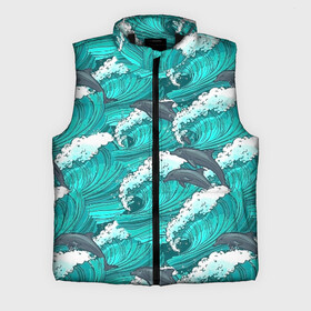 Мужской жилет утепленный 3D с принтом Дельфины ,  |  | dolphins | fish | ocean | pattern | sea | summer | waves | волны | дельфины | лето | море | океан | паттерн | рыбы