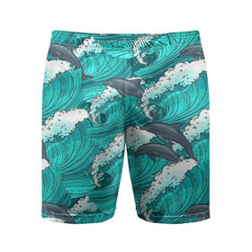 Мужские шорты 3D спортивные с принтом Дельфины , 100% полиэстер | длина выше колена, широкий эластичный пояс | dolphins | fish | ocean | pattern | sea | summer | waves | волны | дельфины | лето | море | океан | паттерн | рыбы