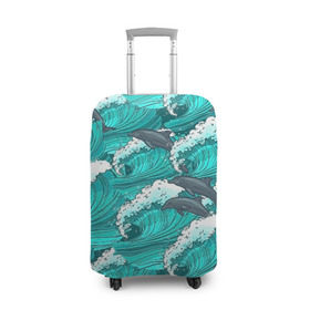 Чехол для чемодана 3D с принтом Дельфины , 86% полиэфир, 14% спандекс | двустороннее нанесение принта, прорези для ручек и колес | dolphins | fish | ocean | pattern | sea | summer | waves | волны | дельфины | лето | море | океан | паттерн | рыбы