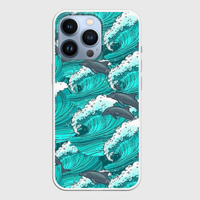 Чехол для iPhone 13 Pro с принтом Дельфины ,  |  | dolphins | fish | ocean | pattern | sea | summer | waves | волны | дельфины | лето | море | океан | паттерн | рыбы