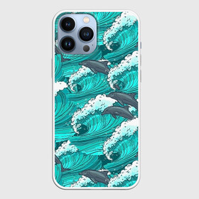 Чехол для iPhone 13 Pro Max с принтом Дельфины ,  |  | dolphins | fish | ocean | pattern | sea | summer | waves | волны | дельфины | лето | море | океан | паттерн | рыбы