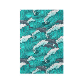 Обложка для паспорта матовая кожа с принтом Дельфины , натуральная матовая кожа | размер 19,3 х 13,7 см; прозрачные пластиковые крепления | dolphins | fish | ocean | pattern | sea | summer | waves | волны | дельфины | лето | море | океан | паттерн | рыбы