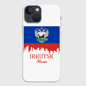 Чехол для iPhone 13 mini с принтом IRKUTSK (Иркутск) ,  |  | Тематика изображения на принте: 138 | 38 | irkutsk | ru | rus | герб | знак | иркутск | иркутский | надпись | патриот | полосы | российская | российский | россия | русская | русский | рф | символ | страна | флаг | флага | цвета