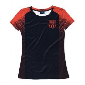 Женская футболка 3D с принтом Barcelona Training 18-19 , 100% полиэфир ( синтетическое хлопкоподобное полотно) | прямой крой, круглый вырез горловины, длина до линии бедер | barcelona | champions | league | lionel | messi | spain | барселона | испания | лига | лионель | месси | чемпионов