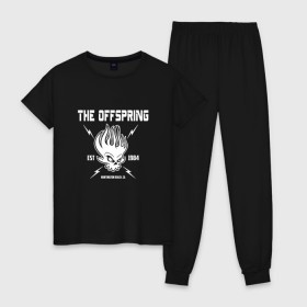 Женская пижама хлопок с принтом The Offspring est 1984 , 100% хлопок | брюки и футболка прямого кроя, без карманов, на брюках мягкая резинка на поясе и по низу штанин | offspring | офспринг | оффспринг | рок
