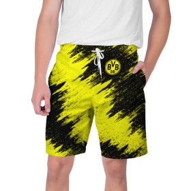 Мужские шорты 3D с принтом FC Borussia Dortmund ,  полиэстер 100% | прямой крой, два кармана без застежек по бокам. Мягкая трикотажная резинка на поясе, внутри которой широкие завязки. Длина чуть выше колен | боруссия | дортмунд