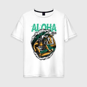 Женская футболка хлопок Oversize с принтом Алоха , 100% хлопок | свободный крой, круглый ворот, спущенный рукав, длина до линии бедер
 | для отдыха | для отпуска | доска | море | на доске | пальмы | пляж | серф | серфинг | солнце