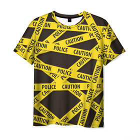 Мужская футболка 3D с принтом Police Caution , 100% полиэфир | прямой крой, круглый вырез горловины, длина до линии бедер | Тематика изображения на принте: опасность | опасный | осторожный | полосы | текстура