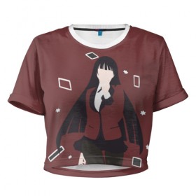 Женская футболка 3D укороченная с принтом yumeko jabami kakegurui , 100% полиэстер | круглая горловина, длина футболки до линии талии, рукава с отворотами | 