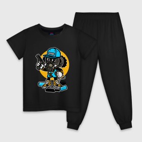 Детская пижама хлопок с принтом Дикарь в Противогазе , 100% хлопок |  брюки и футболка прямого кроя, без карманов, на брюках мягкая резинка на поясе и по низу штанин
 | savage | анархия