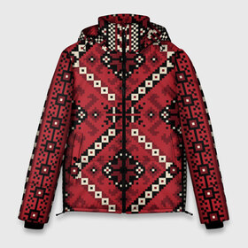 Мужская зимняя куртка 3D с принтом Славянский орнамент красный , верх — 100% полиэстер; подкладка — 100% полиэстер; утеплитель — 100% полиэстер | длина ниже бедра, свободный силуэт Оверсайз. Есть воротник-стойка, отстегивающийся капюшон и ветрозащитная планка. 

Боковые карманы с листочкой на кнопках и внутренний карман на молнии. | русь | старинный | традиция | узор