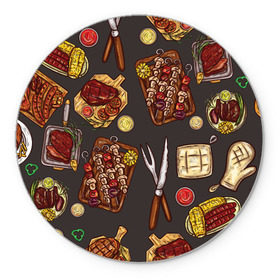 Коврик круглый с принтом Вкуснятина , резина и полиэстер | круглая форма, изображение наносится на всю лицевую часть | барбекю | еда | кулинария | мясо | повар | стейк | шашлык