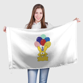 Флаг 3D с принтом Зайчик с шарами , 100% полиэстер | плотность ткани — 95 г/м2, размер — 67 х 109 см. Принт наносится с одной стороны | желейный зайчик | желейный заяц | заяц