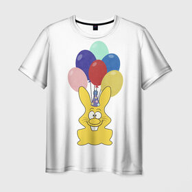 Мужская футболка 3D с принтом Зайчик с шарами , 100% полиэфир | прямой крой, круглый вырез горловины, длина до линии бедер | желейный зайчик | желейный заяц | заяц