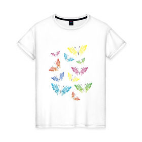 Женская футболка хлопок с принтом Бабочки , 100% хлопок | прямой крой, круглый вырез горловины, длина до линии бедер, слегка спущенное плечо | бабочка | крылья | лето | насекомые | тату | татуировка | яркие