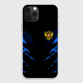 Чехол для iPhone 12 Pro с принтом Russia-sport collection BLUE , силикон | область печати: задняя сторона чехла, без боковых панелей | abstraction | grunge | russia | sport | абстракция | герб | краска | русский | символика рф | спорт | спортивный | триколор | униформа | форма | я русский