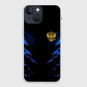 Чехол для iPhone 13 mini с принтом Russia sport collection BLUE ,  |  | abstraction | grunge | russia | sport | абстракция | герб | краска | русский | символика рф | спорт | спортивный | триколор | униформа | форма | я русский