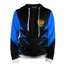 Мужская толстовка 3D с принтом Russia-sport collection BLUE , 100% полиэстер | двухслойный капюшон со шнурком для регулировки, мягкие манжеты на рукавах и по низу толстовки, спереди карман-кенгуру с мягким внутренним слоем. | abstraction | grunge | russia | sport | абстракция | герб | краска | русский | символика рф | спорт | спортивный | триколор | униформа | форма | я русский