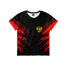 Детская футболка 3D с принтом Russia-sport collection RED , 100% гипоаллергенный полиэфир | прямой крой, круглый вырез горловины, длина до линии бедер, чуть спущенное плечо, ткань немного тянется | Тематика изображения на принте: abstraction | grunge | russia | sport | абстракция | герб | краска | русский | символика рф | спорт | спортивный | триколор | униформа | форма | я русский