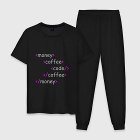Мужская пижама хлопок с принтом Front-end разработка , 100% хлопок | брюки и футболка прямого кроя, без карманов, на брюках мягкая резинка на поясе и по низу штанин
 | code | coffee | front end | html | money | деньги | код | кофе