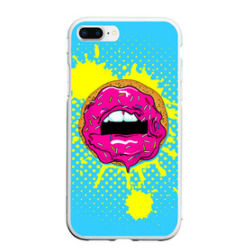 Чехол для iPhone 7Plus/8 Plus матовый с принтом Donut lips , Силикон | Область печати: задняя сторона чехла, без боковых панелей | donut | kiss | lips | pop art | splash | sweet | брызги | губы | пончик | поп арт