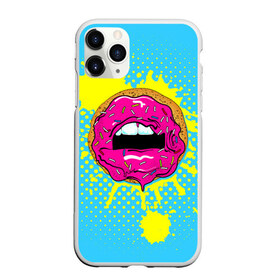 Чехол для iPhone 11 Pro матовый с принтом Donut lips , Силикон |  | donut | kiss | lips | pop art | splash | sweet | брызги | губы | пончик | поп арт