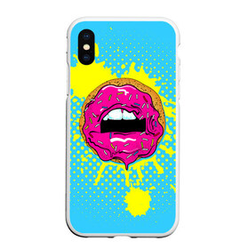 Чехол для iPhone XS Max матовый с принтом Donut lips , Силикон | Область печати: задняя сторона чехла, без боковых панелей | donut | kiss | lips | pop art | splash | sweet | брызги | губы | пончик | поп арт
