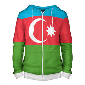 Мужская толстовка 3D на молнии с принтом Азербайджан , 100% полиэстер | длина до линии бедра, манжеты и пояс оформлены мягкой тканевой резинкой, двухслойный капюшон со шнурком для регулировки, спереди молния, по бокам два кармана | azerbaijan | azrbaycan | звезда | ислам | полумесяц | флаг