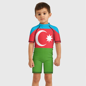 Детский купальный костюм 3D с принтом Азербайджан , Полиэстер 85%, Спандекс 15% | застежка на молнии на спине | azerbaijan | azrbaycan | звезда | ислам | полумесяц | флаг