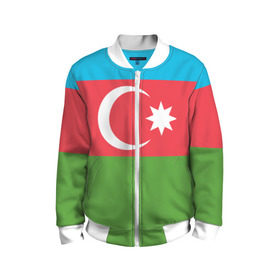 Детский бомбер 3D с принтом Азербайджан , 100% полиэстер | застегивается на молнию, по бокам два кармана без застежек, мягкие манжеты, по низу бомбера и на воротнике — эластичная резинка | azerbaijan | azrbaycan | звезда | ислам | полумесяц | флаг