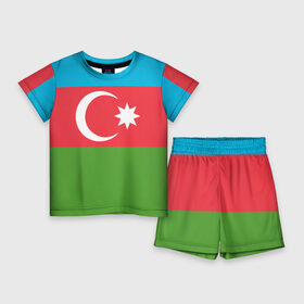 Детский костюм с шортами 3D с принтом Азербайджан ,  |  | azerbaijan | azrbaycan | звезда | ислам | полумесяц | флаг