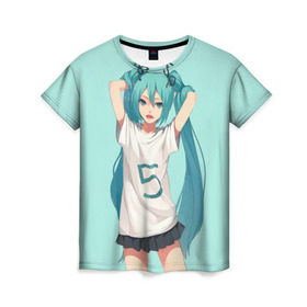 Женская футболка 3D с принтом Hatsune Miku , 100% полиэфир ( синтетическое хлопкоподобное полотно) | прямой крой, круглый вырез горловины, длина до линии бедер | 