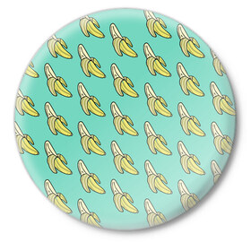 Значок с принтом Бааны ,  металл | круглая форма, металлическая застежка в виде булавки | banana | food | vegan | vegetarian | банан | веган | вегетарианство | еда
