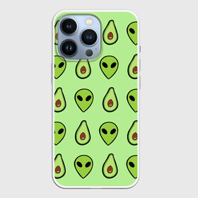 Чехол для iPhone 13 Pro с принтом Green ,  |  | Тематика изображения на принте: alien | food | vegetarian | авокадо | вегетарианство | еда | пришелец